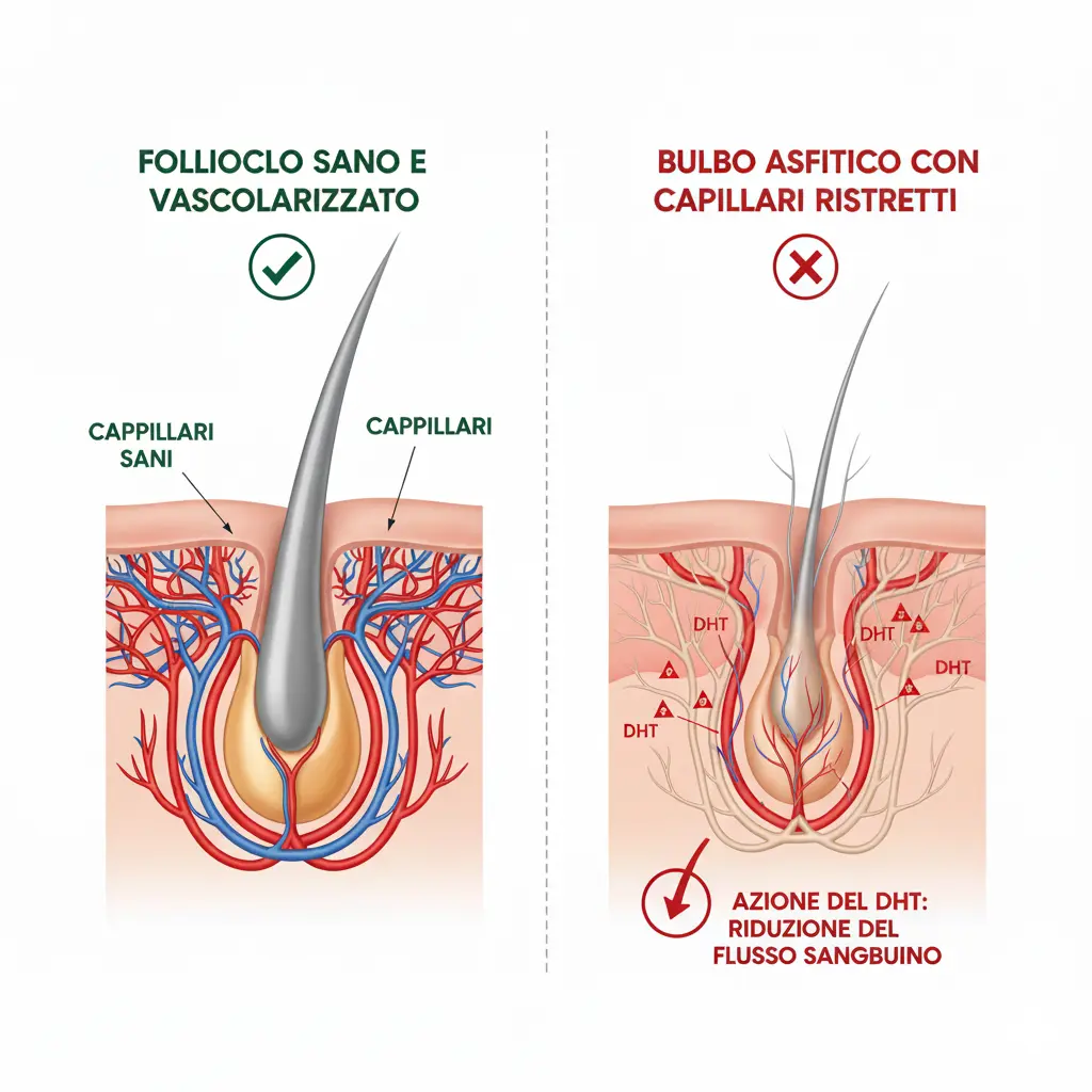 Diagramma con differenza tra follicolo sano e bulbo asfittico.